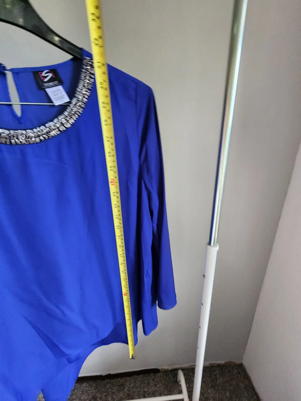 Studio EY Blue Set. Embellished Neck Blouse With Matching Pant.
